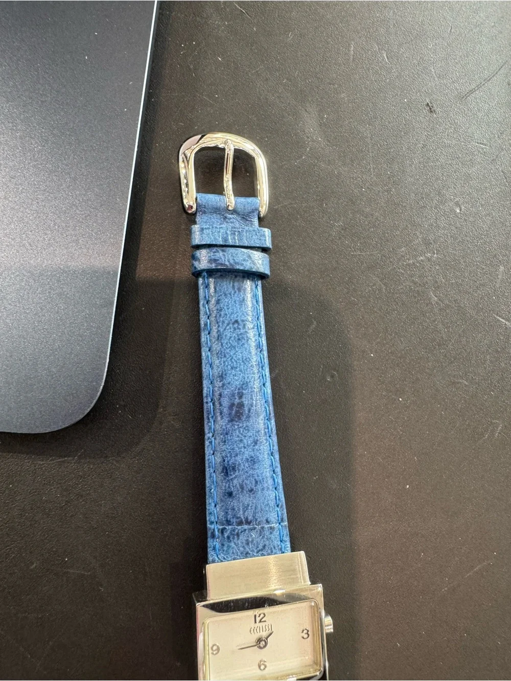 Vintage Ecclissi Sterling Silver Rectangular Ladies Watch – Blue Leather Band